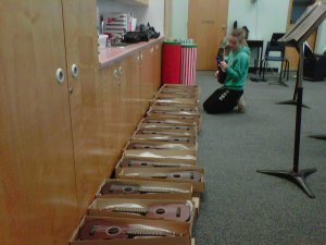 Tuning the ukuleles